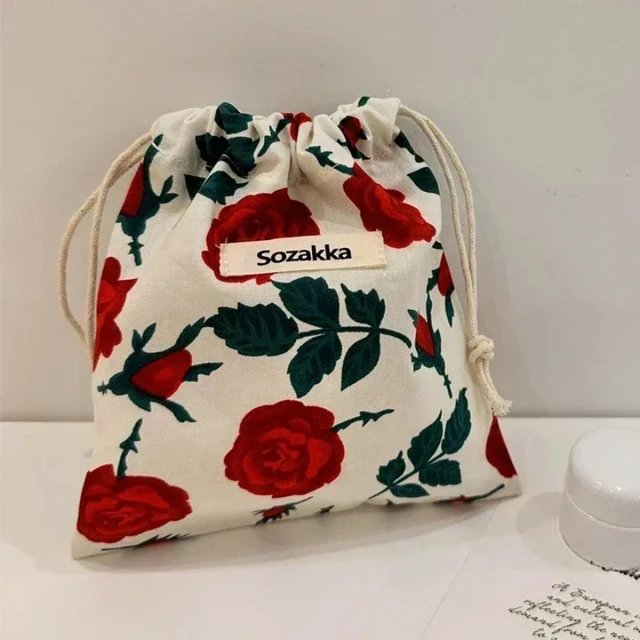 55797-67f41e.jpg Cute Floral Drawstring Makeup Bag for Women Portable Cosmetic Organizer Pouch Candy Storage