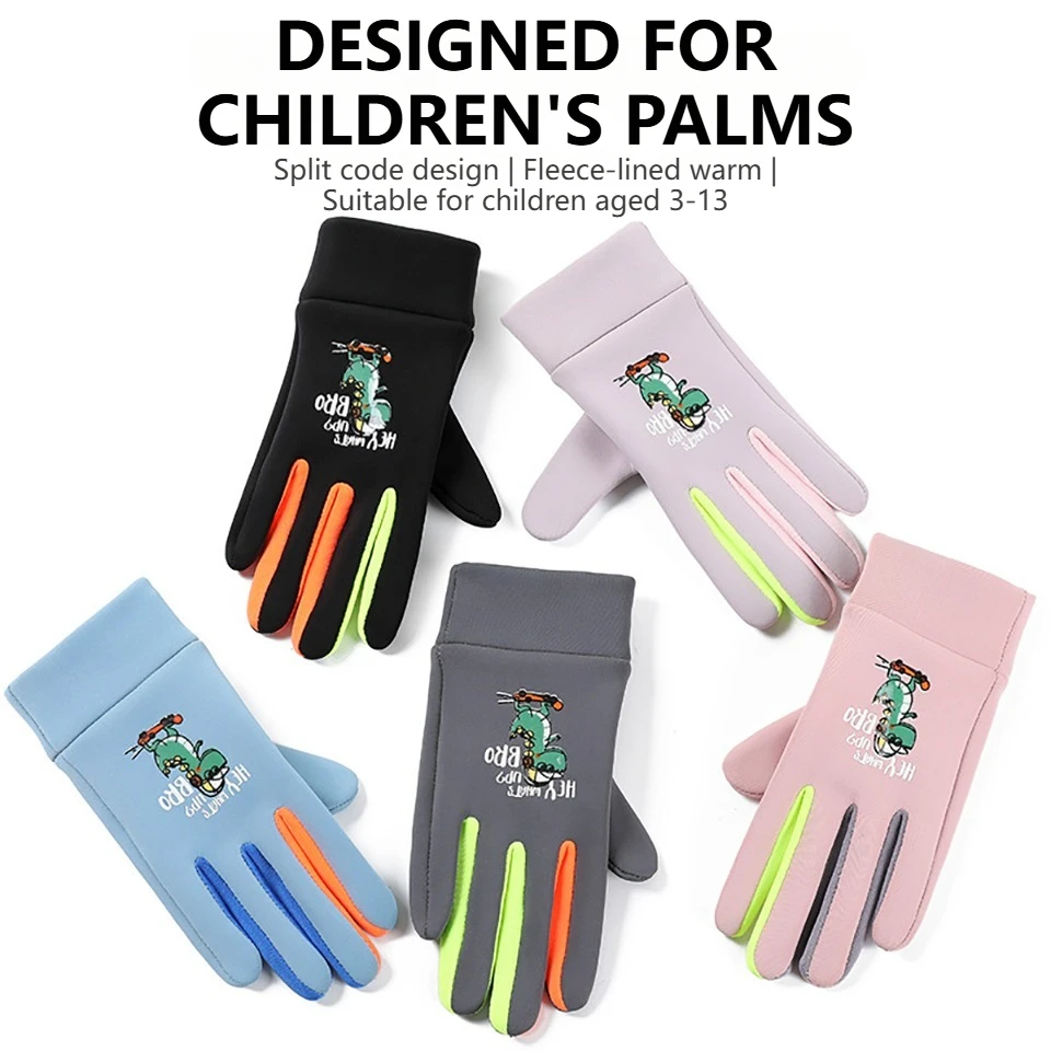 Winter Children's Gloves GTUBIKE Cartoon Dinosaur Cycling Kids Warm Sports Skiing Windproof Waterproof Boys Girls