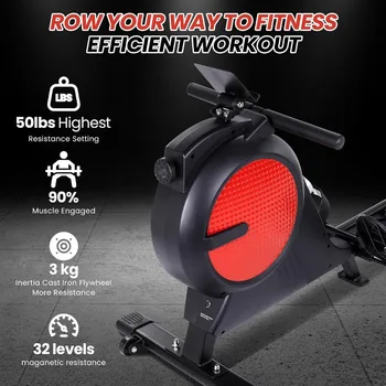 Magnetic Rowing Machine for Home with 350lb Weight Capacity, 14/32 Level Magnetic Resistance, Foldable & Compact Rower Machine, 4