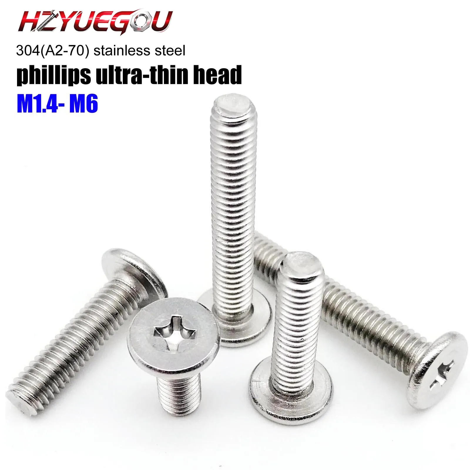 HZYUEGOU CM M1.4 M1.6 M2 M2.5 M3 M4 M5 M6 A2 304 Edelstahl Kreuzschlitz Ultraflache Superflache Waferkopfschraube