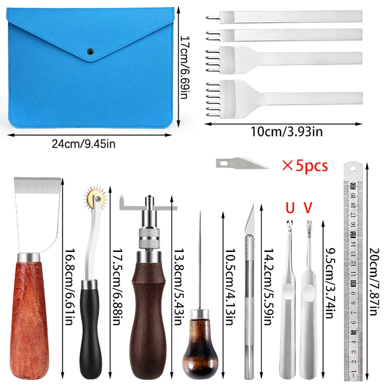 IMZAY Professional Leather Craft Tools Set Leather Cutting Knife Hole Punching Tools Kit Hand Sewing Stitching Tool leather tools leather craft tool kit leather craft tools leather craft tool