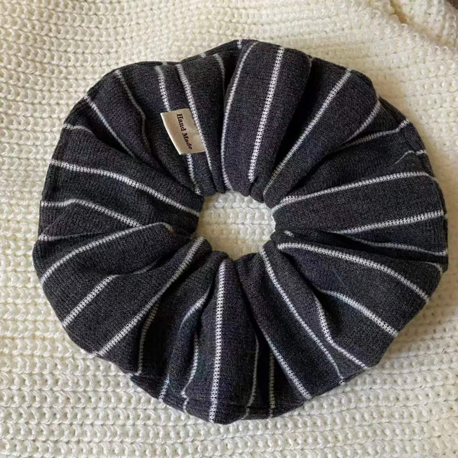 Striped Handmade Neutral Tone Hair Scrunchies - Elastic Bands