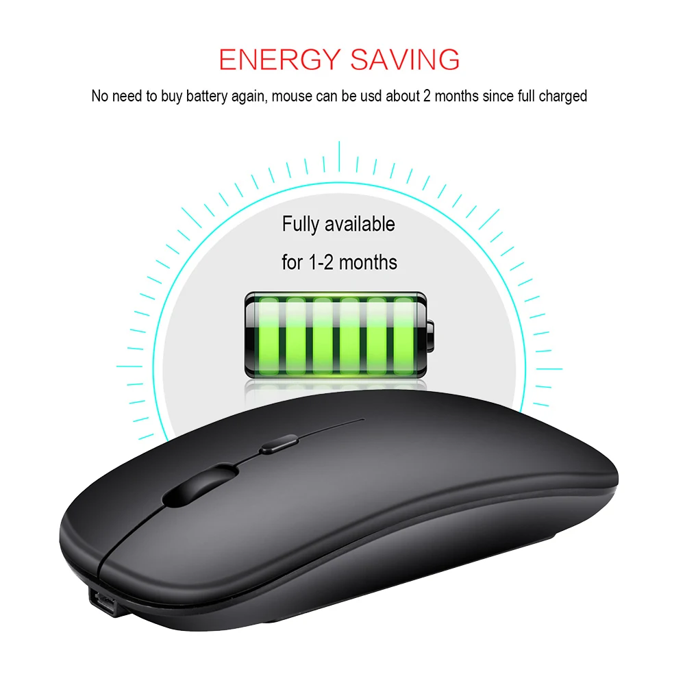 Wireless Rechargeable Bluetooth Noiseless Silent Mouse For Ipad Samsung Huawei Android Windows Tablet