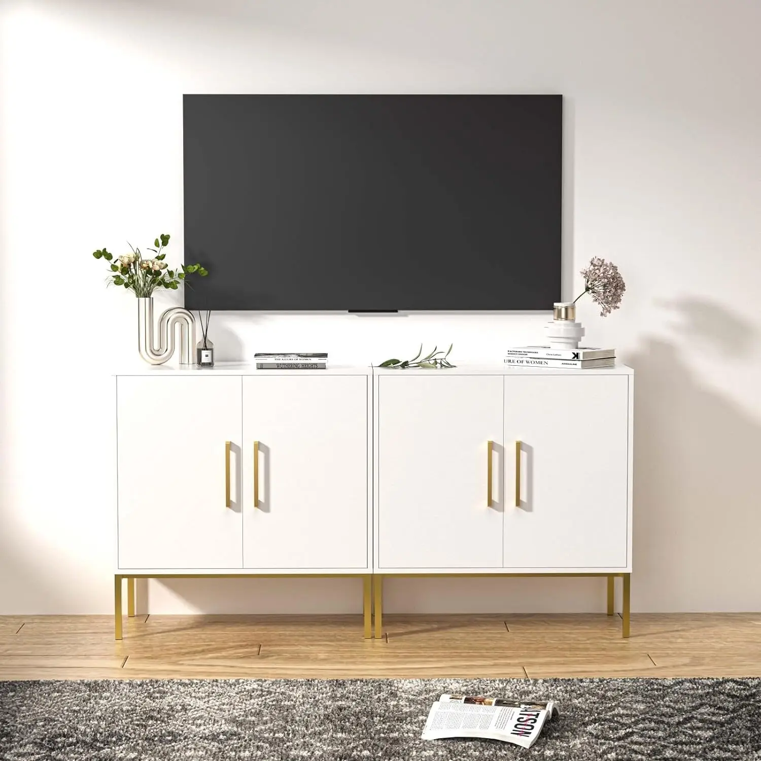 

TV Stand for 55 Inch TV, Media Entertainment Center Console Table, 2 Cabinets, TV Console Table with Storage Cabinet