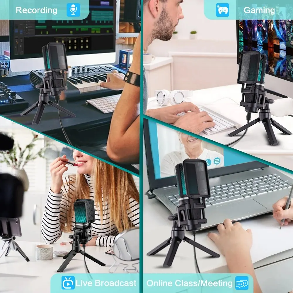 Zealsound RGB USB Condenser Gaming Microphone Computer Professional Mic For PC PS4 PS5 Mac Phone Recording Streaming Podcasting - Image 4