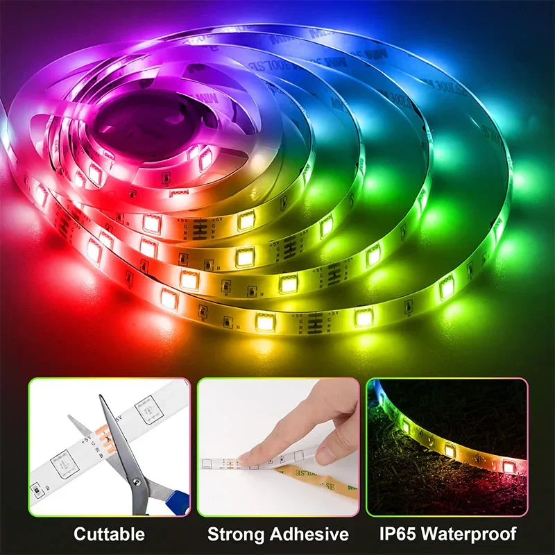 10m RGB LED Strip Light SMD5050 Flexible Ribbon Diode Tape APP Bluetooth 44-Key Remote for Room TV Christmas Party Decorations