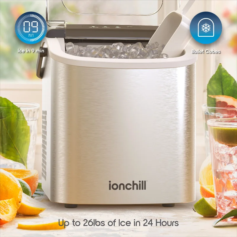 Ionchill Quick Cube Ice Machine, 26lbs/24hrs Portable Countertop Bullet