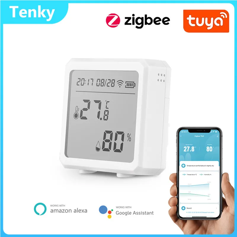 Tenky Zigbee Temperature Humidity Sensor With Lcd Display Work With