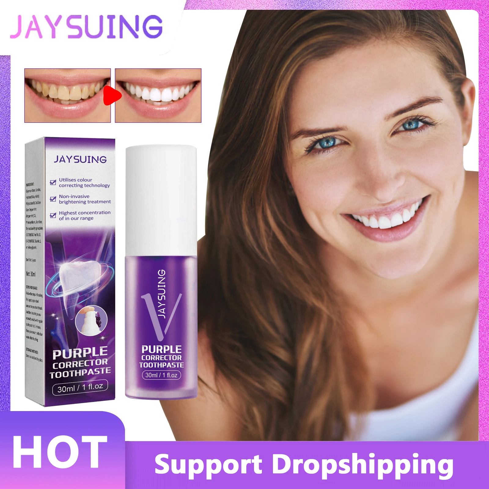 JaysuingWhiteningToothpasteRemoveStainsPurpleColourCorrector