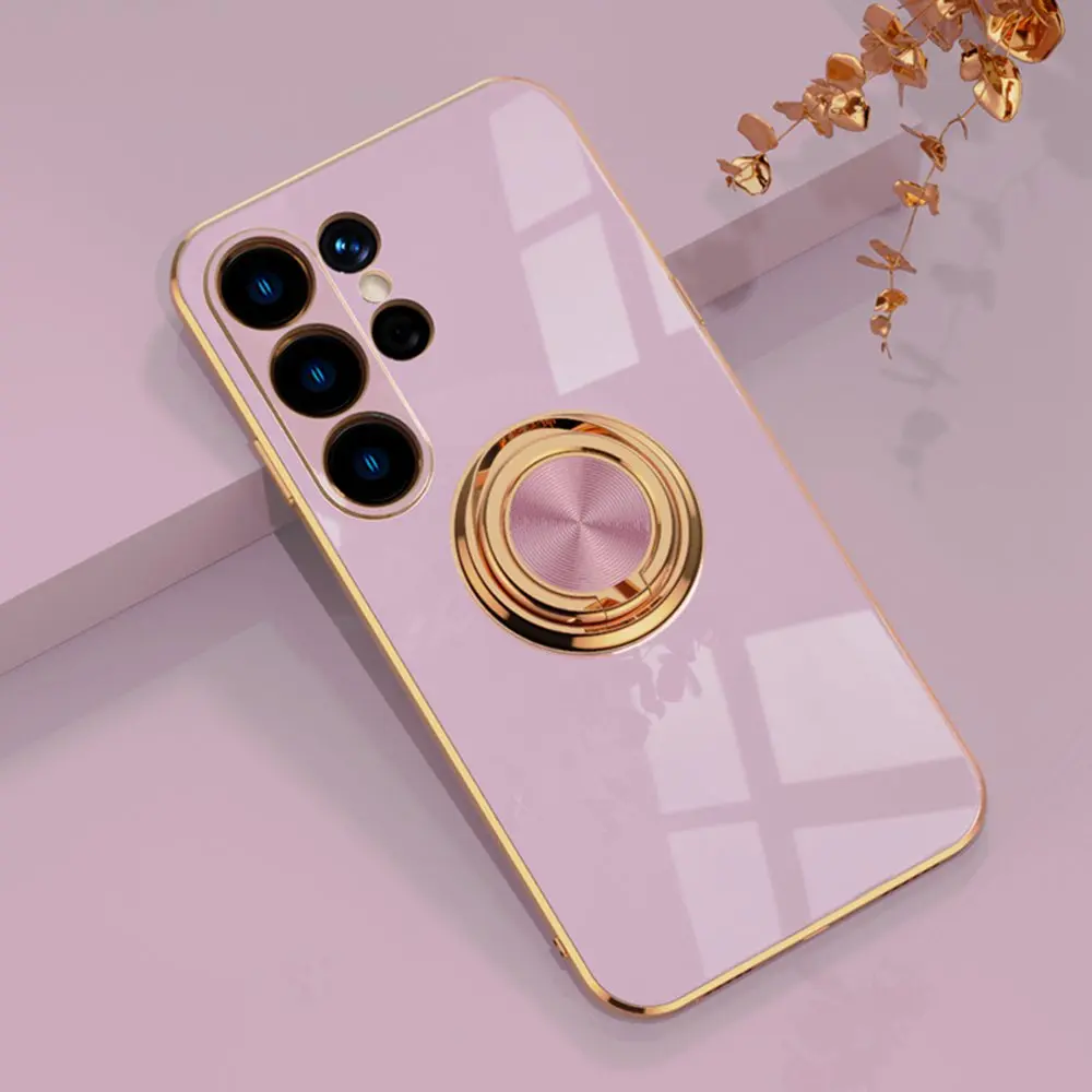 Luxurious Shockproof Silicone Case with Gold Plated Bumper and Magnetic Ring Holder