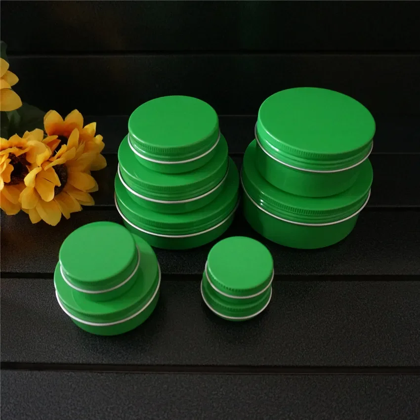 10/15/20/30/50/60/80/100/150g green empty round aluminum box metal tin cans cosmetic cream DIY refillable jar tea Aluminum Pot - Image 3