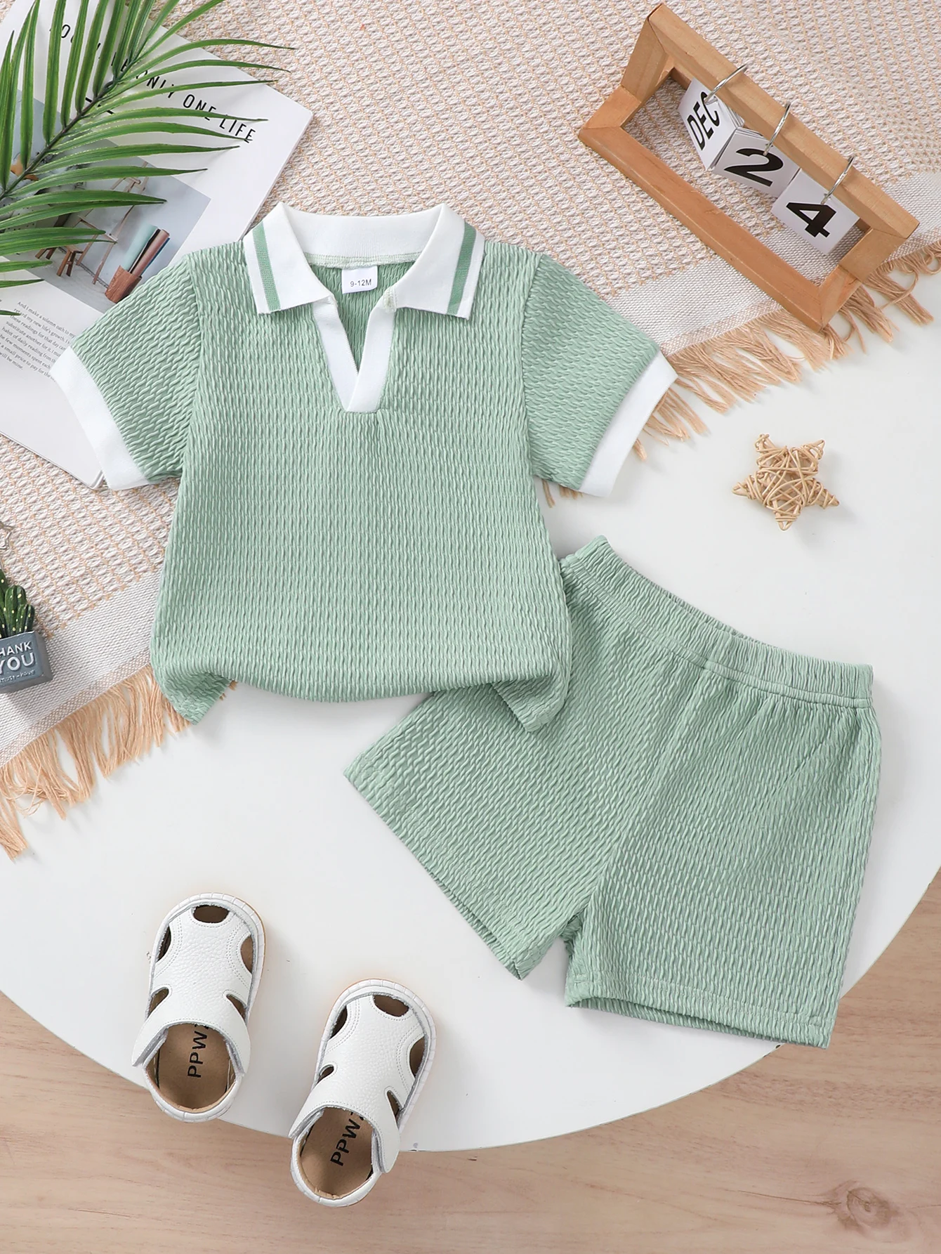 0-3Y Children's 2PCS Fashion Newborn Summer Set Color blocked Clothing Casual Breathable Mesh Short sleeved Top+Shorts Set 1