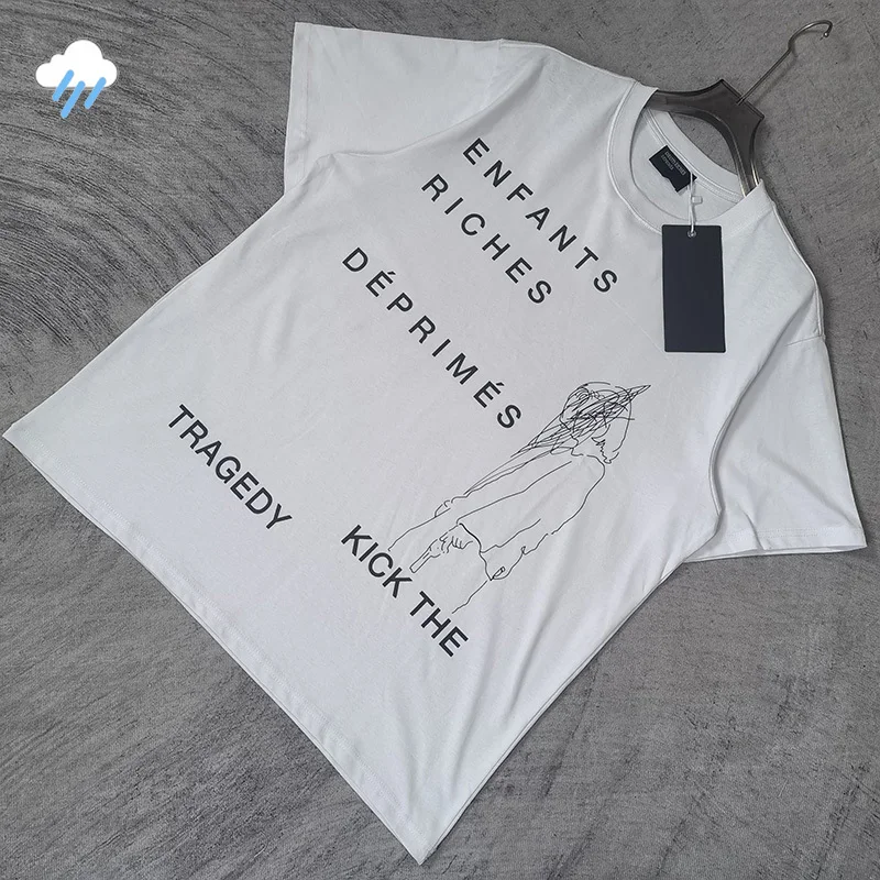 

Men Women Simple Couple Loose Child Sketch Printing Letters Logo ERD T-Shirt Tee High Quality Cotton White T Shirt Tops