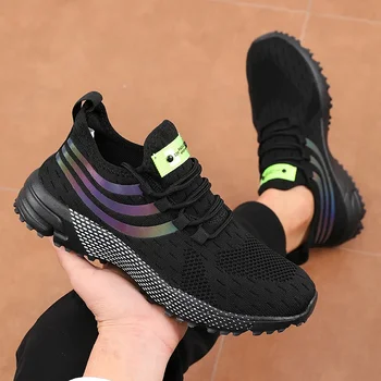 أحذية رجالية شبكية للمشي على شكل سحابة خفيفة الوزن ومريحة ومسامية وسميكة وغير قابلة للانزلاق ونعل مطاطي للتدريب الرياضي وأربطة أحذية مسطحة 5