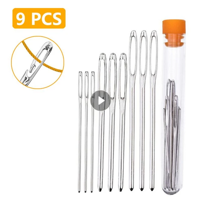 9 Pieces Large-Eye Hand Sewing Needles, Steel Yarn Knitting Needles Sewing  Needles Darning Needle with Clear Storage Tube for Embroidery Tool Hand DIY