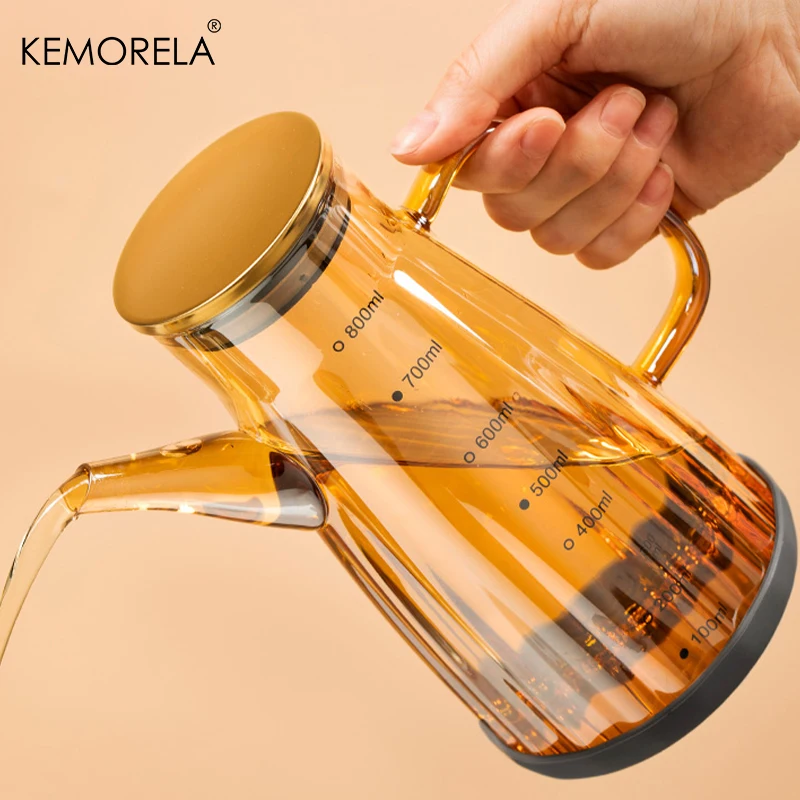 1Pc Glass Oil Pot For 700Ml Capacity Oil Bottle With Graduated Stainless Steel Lid Anti-Leak Anti-Slip