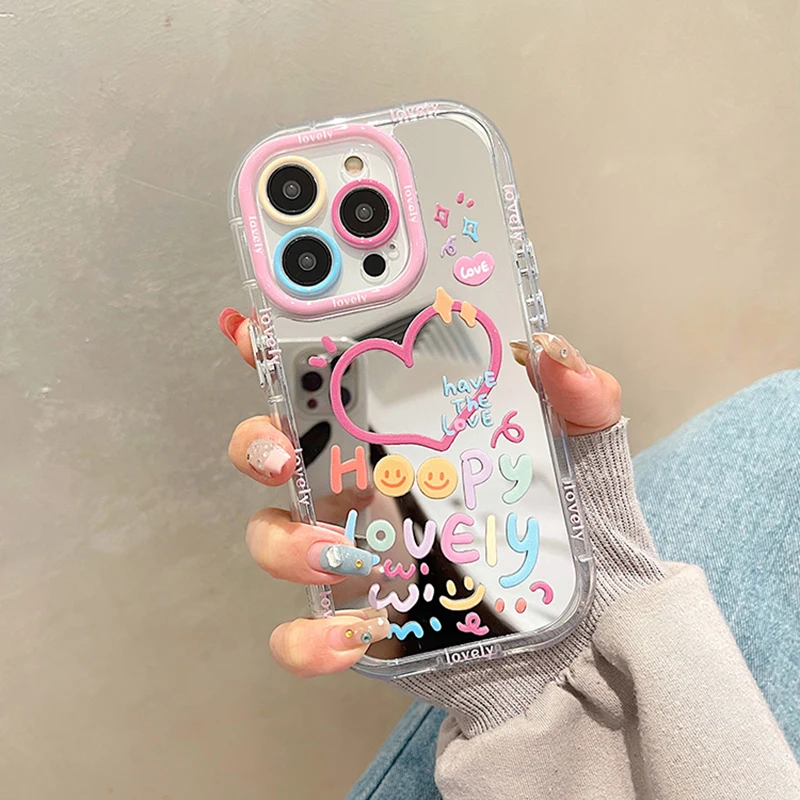 Custodia per telefono con specchio a forma di cuore per ragazza adorabile per iPhone 11 12 13 14 15 Pro Max Cover posteriore antiurto