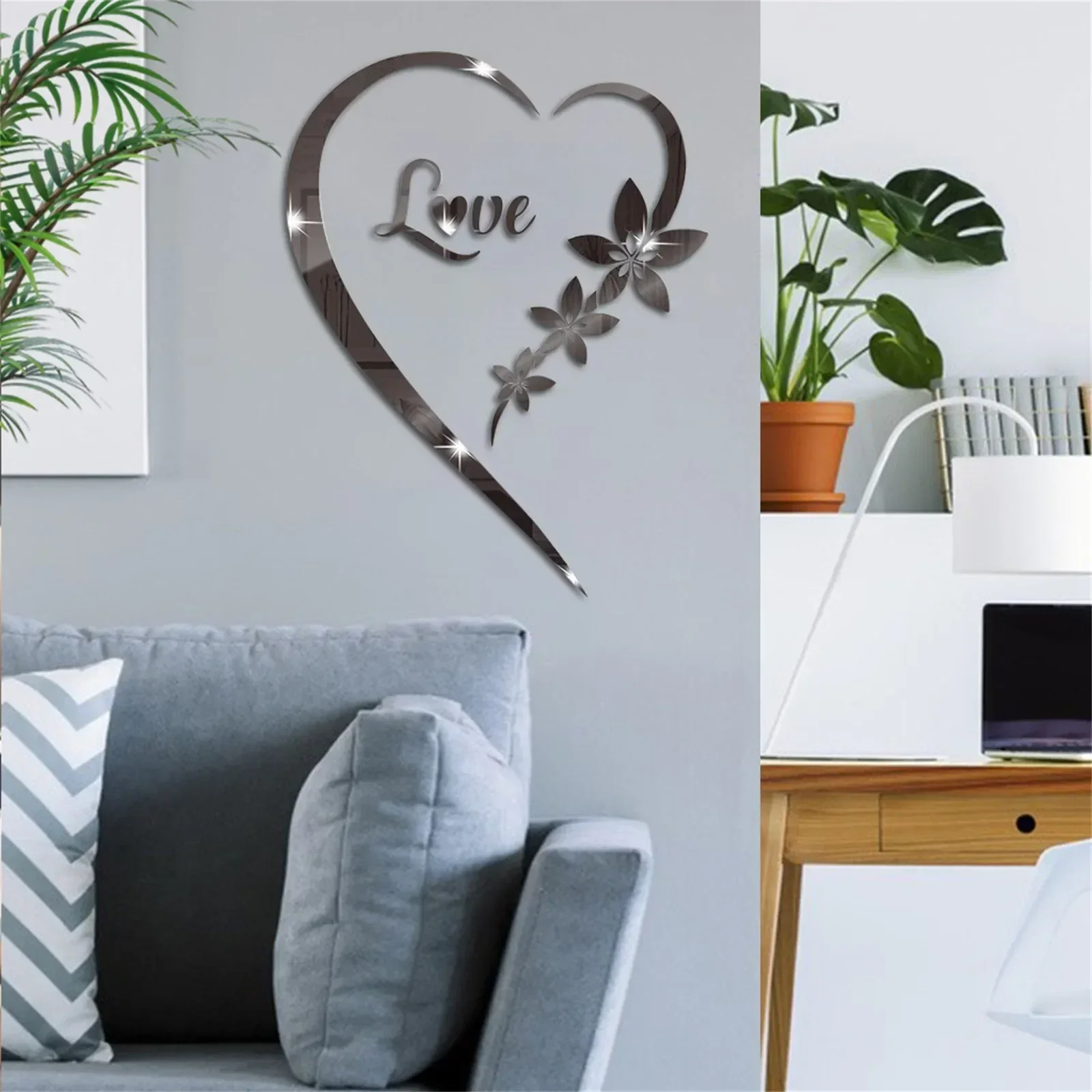 1Pc/Set Durable Love Heart Stickers Wall Sticker Mirror Mural 3D Decal Simple DIY Decorative Removable Paster Home Decoration wall sticker mirror wall sticker