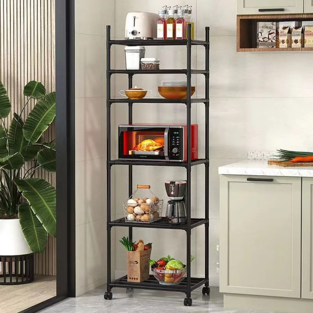 Floor-Standing Microwave Storage Rack Multi Layer Shelf Kitchen With Pulley Trolley Punch-Free Easy To Assemble Kitchen Storage