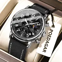 POEDAGAR Luxury Sports Military Men Watch Waterproof Luminous Chronograph Nylon Leather Date Man Wristwatch Quartz Men's Watches