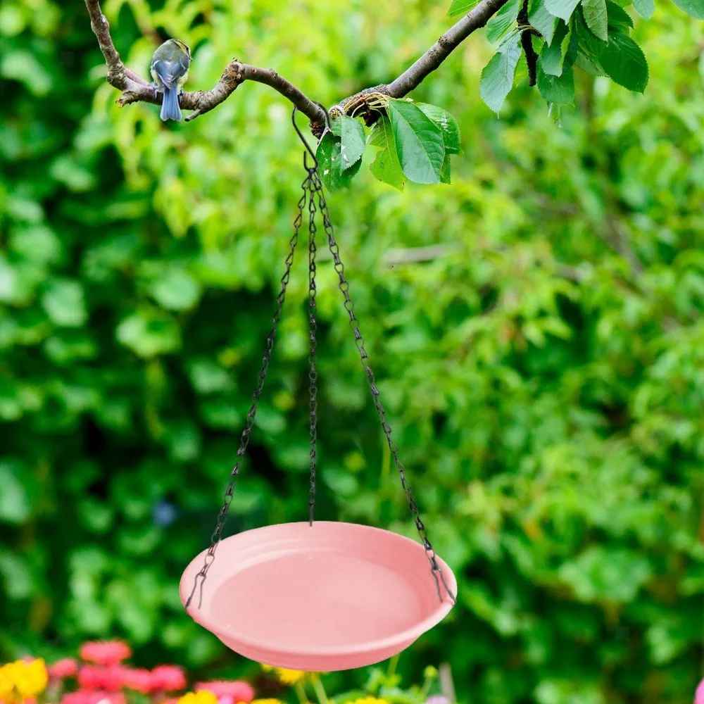 Runde geformte Vogelfutterstation, Vogelbadschale mit hängender Kette, Vogelfutterplatte, Vogelbadtablett, Outdoor, Garten, Hof, Bauernhof, Dekoration – Detail 7