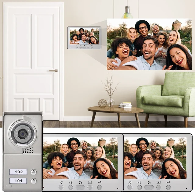 7inch Apartment 2 Units Wired Video Door Phone Audio Visual Entry Intercom System Visual Entry Intercom System Video Door Phones 2