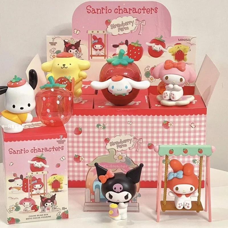 

Cute Cartoon Model My Melody Sanrio Strawberry Estate Series Blind Box Kuromi Cinnamoroll Kawaii Doll Desktop Decoration Gift