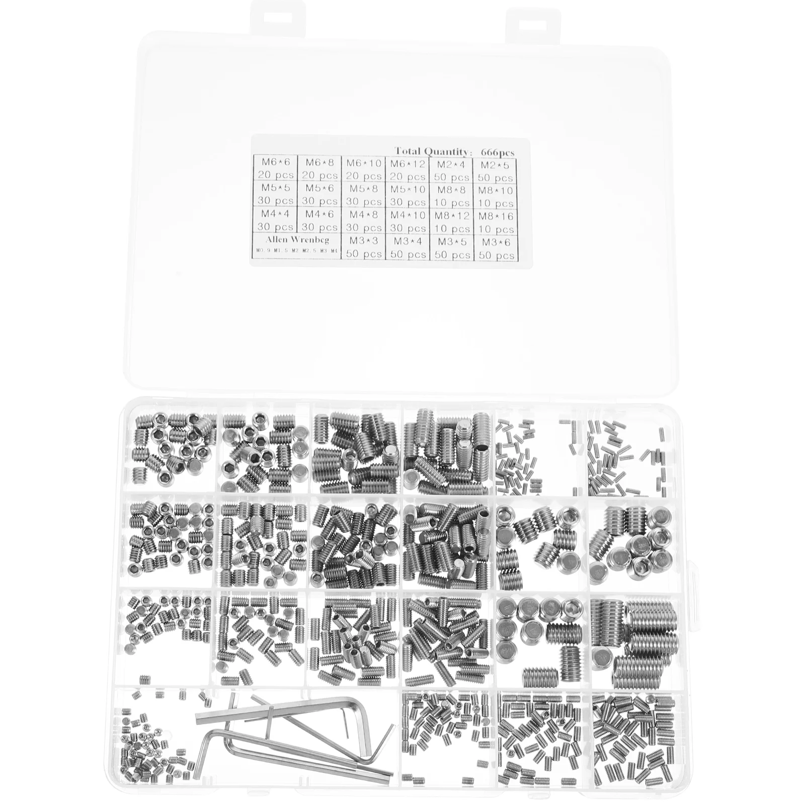 

200pcs Hexagon Socket Set Machine Screw Combination Box Headless Screws Small for Door Handles