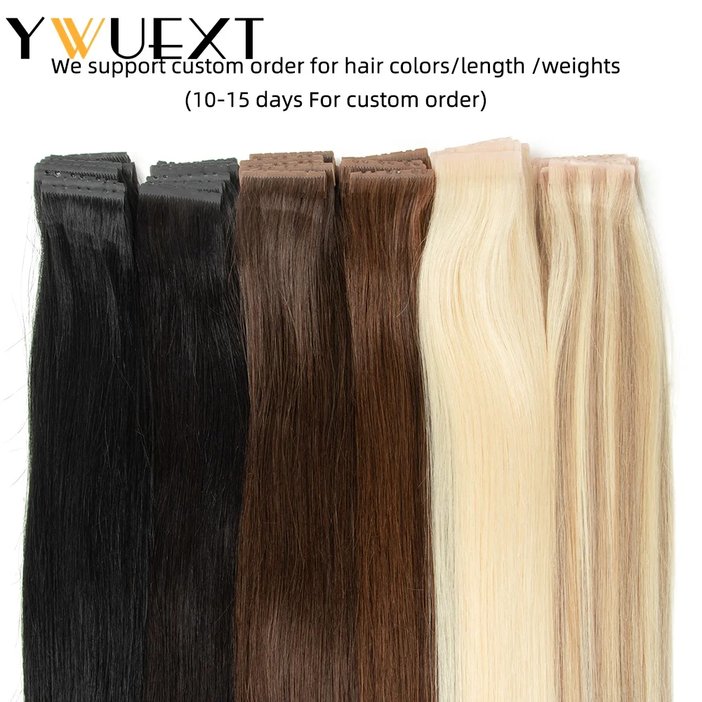 YWUEXT Twin Tab Weft Hair Extensions PU Skin Weft Hole Hair 100% Natural Human Machine Remy 10pcs/pack 16'' 20'' 24''