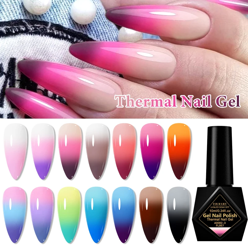 FOUR LILY 10 ml Thermo-Nagellack, 3 Farben wechselnd, semi-permanent, Soak Off UV/LED Nail Art Gel-Lack für Maniküre-Design – Detail 6