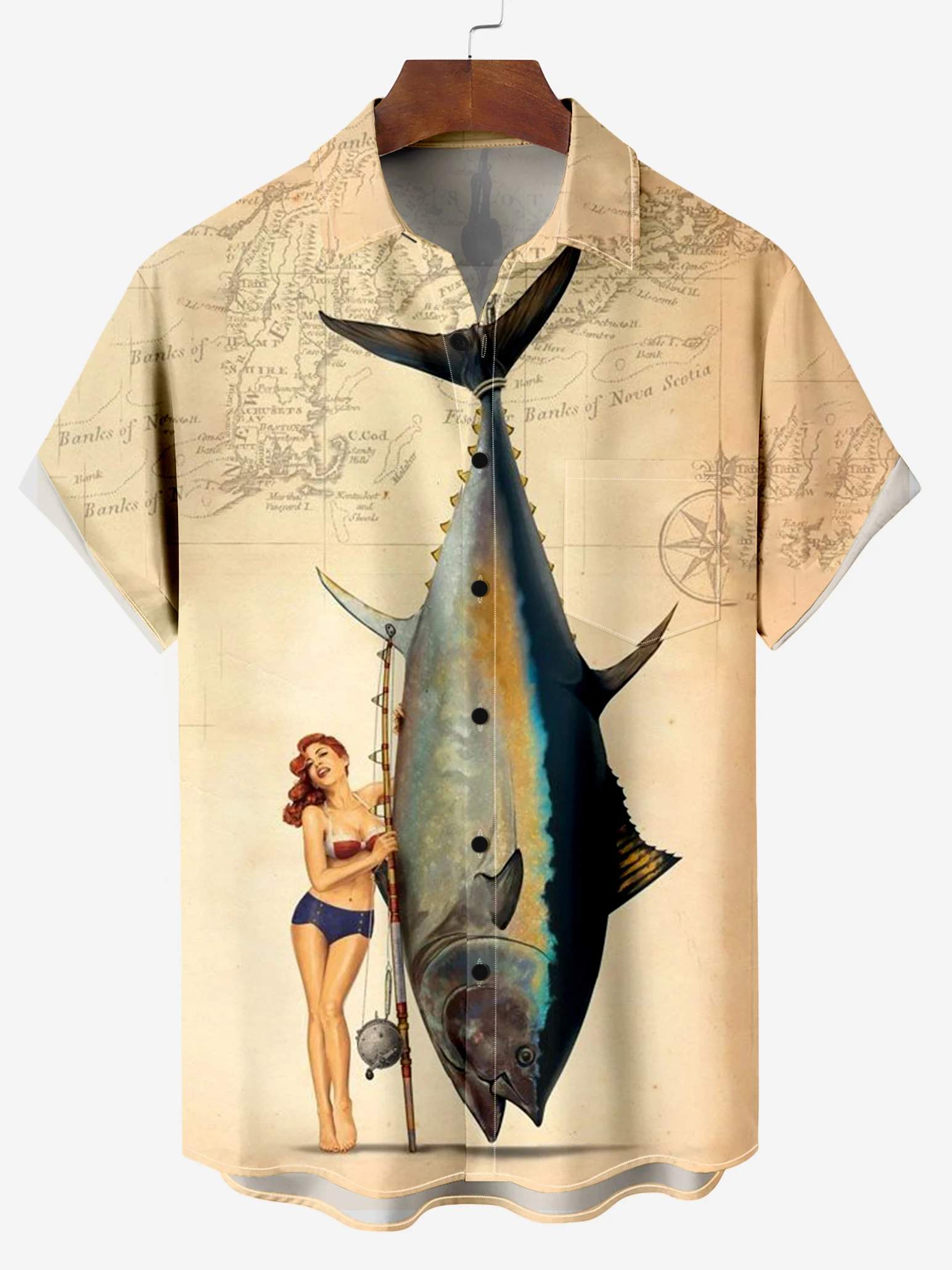 Fishing Pattern 3D Print Shirts For Men Women Outdoor Fish Hunting Turndown Collar Oversized Casual Fashion Top Man Clothing 3
