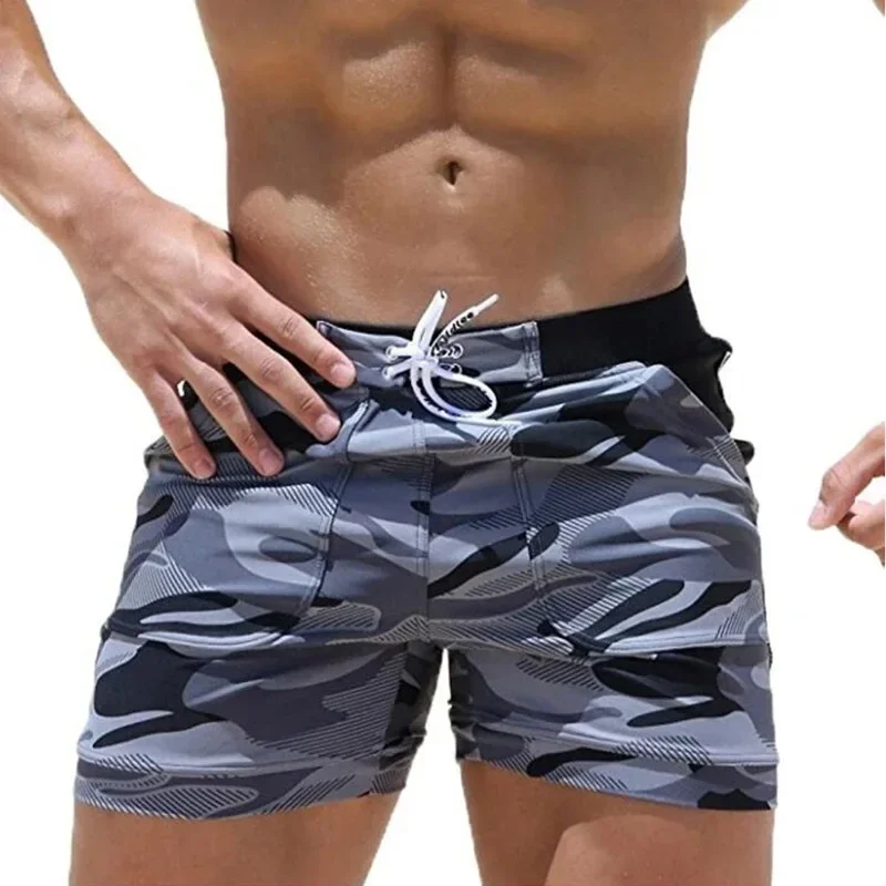 Summer Mens Swimwear Basic Shorts Swimming Trunk Surf Camo Beach Shorts with Pockets Men Handsome Swimwear