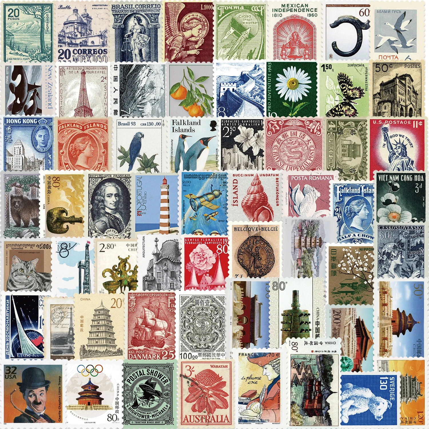 

50pcs Medieval Postmark Sticker Pack, Nostalgic Series, Pocket Diary, DIY Phone Material, Decorative Stickers, Wholesale