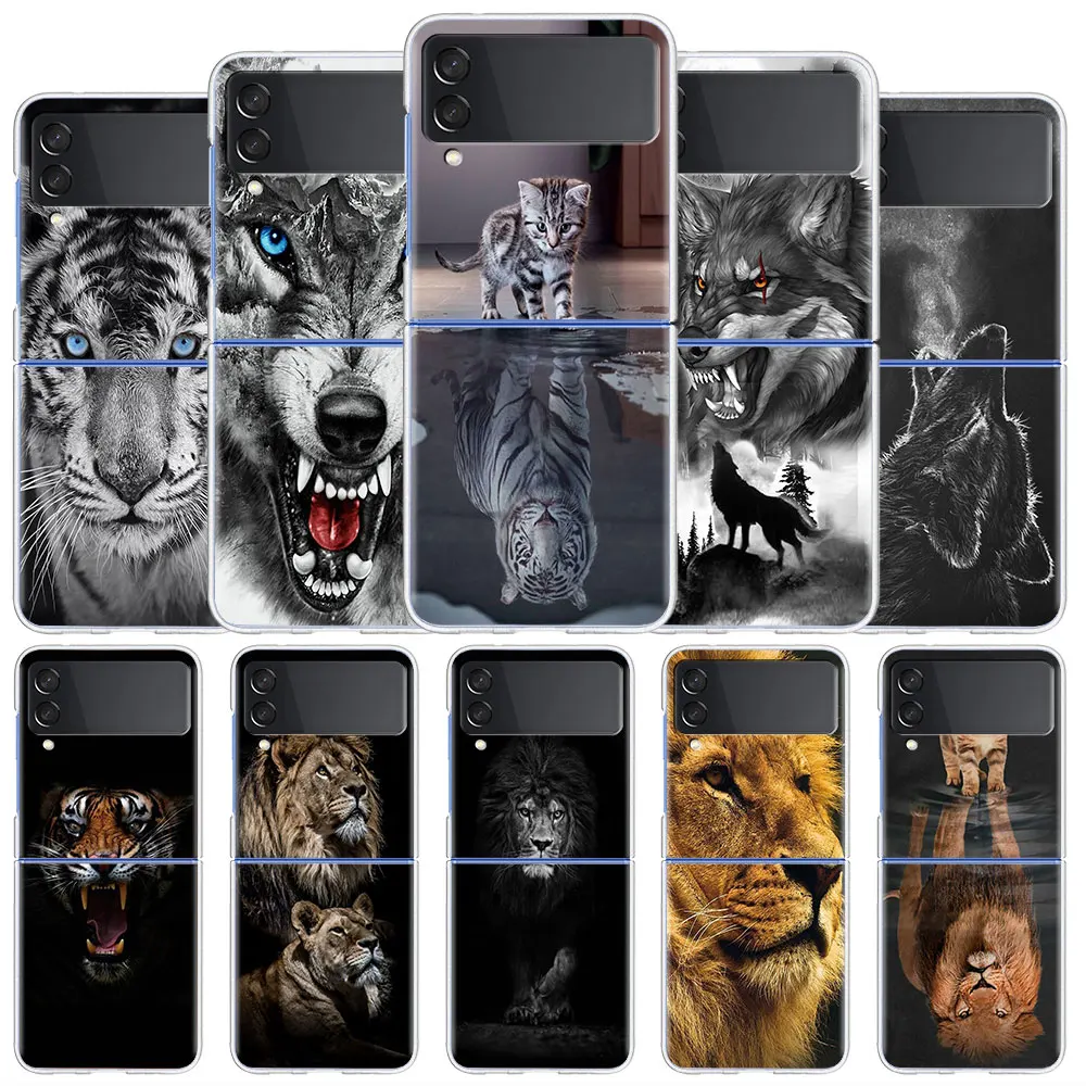 Wolf Dog Cat Bird Lion Tiger Animal Case Per Samsung Galaxy Z Flip 3 4 5G Hard Cell Phone Cover Zflip Clear Pc Luxury Shell