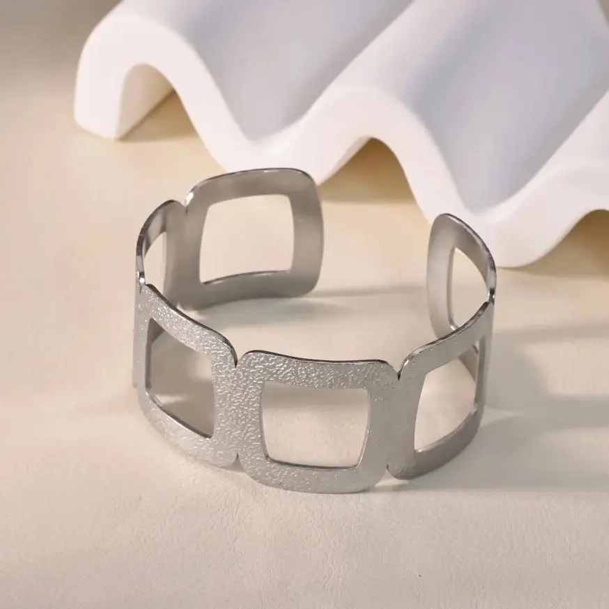 Modern Geometric Open Bangle for Women Stainless Steel