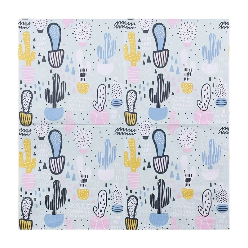 20pcs/Pac Food Grade Printed Napkins Party Placemats Creative Cactus Pattern Coloured Paper Napkin Squares Decopage Materiales