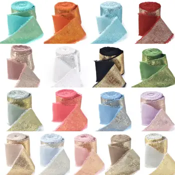 5M/Rotolo Nastro di seta Nastro strappato fatto a mano Festa di nozze Papillon Bouquet Confezione Nastro fai da te Confezione regalo Decorazione cravatta a nastro