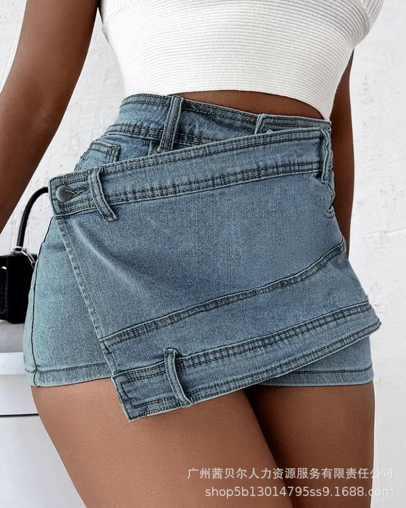 

2023a High Waist Irregular Wide Leg Pants Women's Summer Slim Denim Skirt Pants Shorts Jeans Women