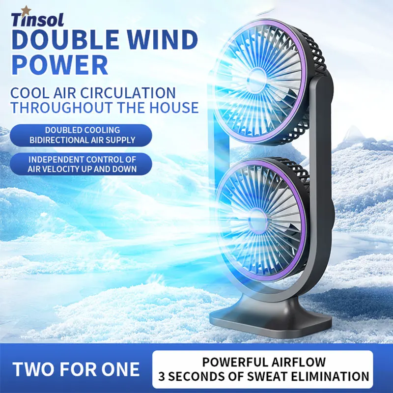 TINSOL 2026 New Dual-Head Desktop Fan, High-Power Air Circulation Fan, Office and Dormitory Double-Layer Fan 1
