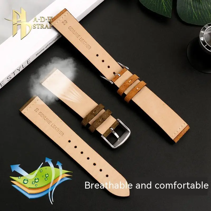 Vintage Frosted Leather Watch Strap with Suede Soft Bracelet - 20mm