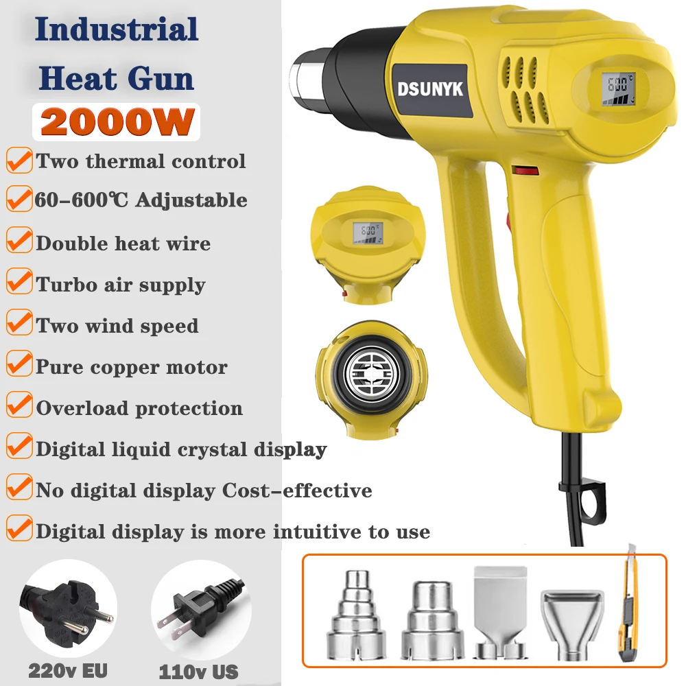 2000WMiniHeatGunConstructionHairDryerWithTemperatureControlHeatShrinkHairDryerHot