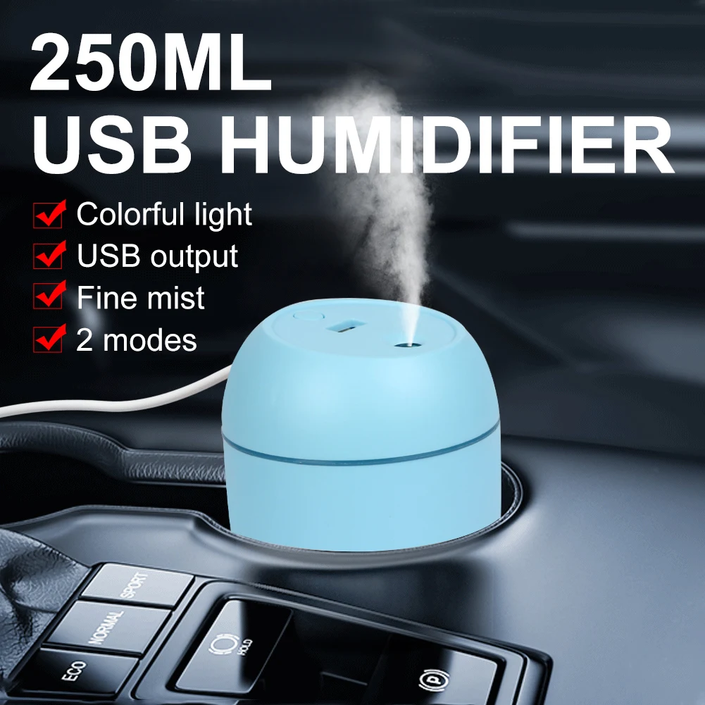 250ml Mini Car Air Humidifier Portable Air Freshener With LED Night Light USB Powered Oil Diffuser For Home Interior Accessories