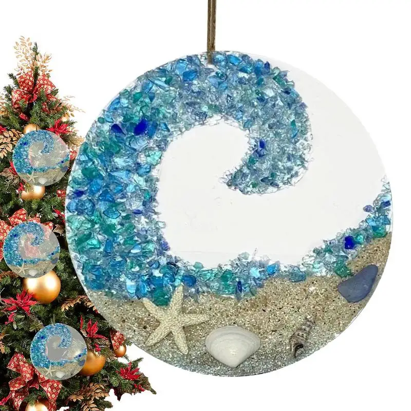 

Sea Glass Sun Catcher Ocean Wave Ornament Beach Theme Decoration For Indoor Outdoor Stained Glass Effect For Car Rearview Mirror