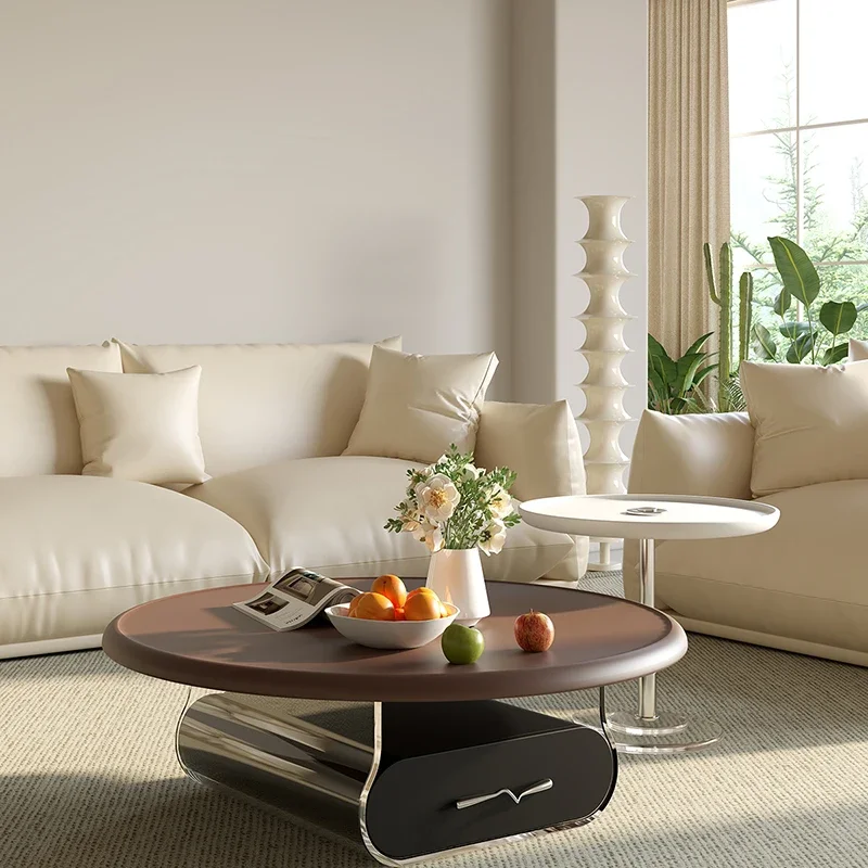 New Cream Light Retro Coffee Tables Simple Light Luxury Round Living Room Center Table Acrylic Shop Office Muebles Furniture