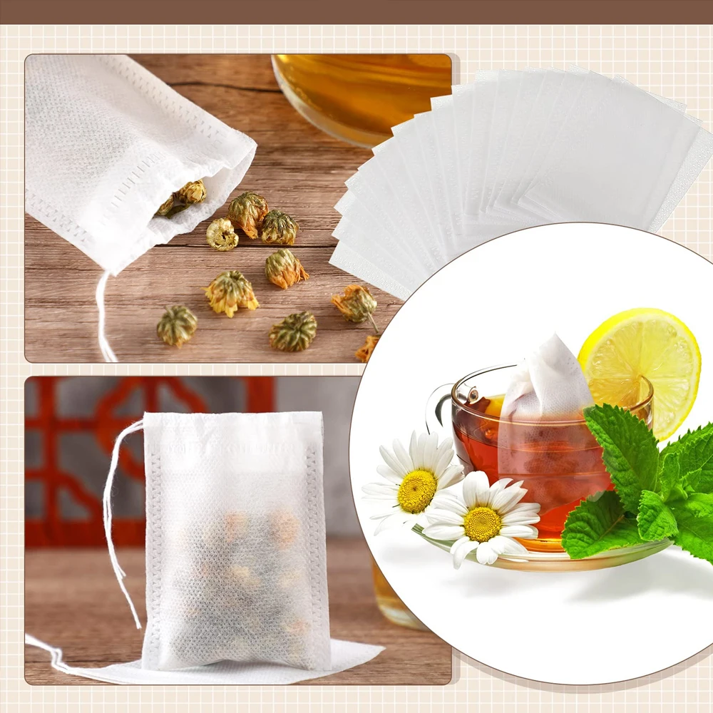Disposable Tea Filter Bags Tea infusers Empty Drawstring Seal Scented Loose Bags Herb Kitchen Spice Brew Coffee 2000-100Pcs disposable tea filter bags