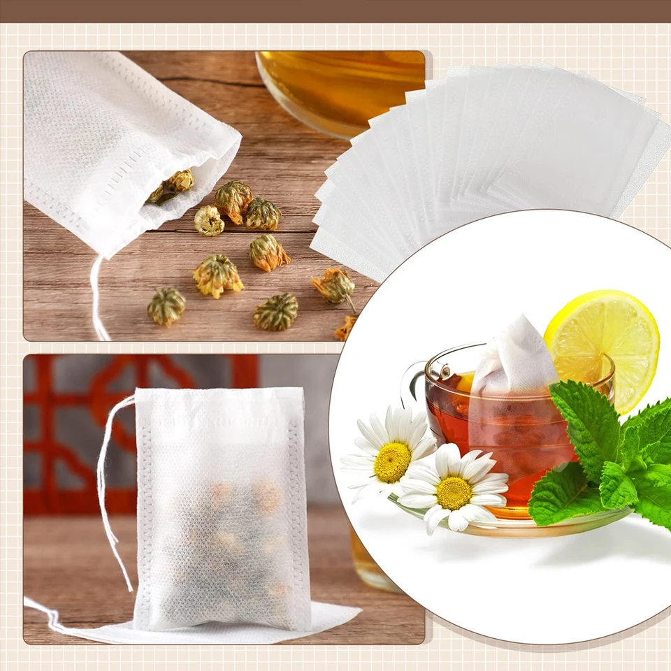 2000-100Pcs Disposable Filter Infusers Empty Drawstring Seal Scented Loose Tea Bags Herb Kitchen Spice Brew Coffee_voghion.com