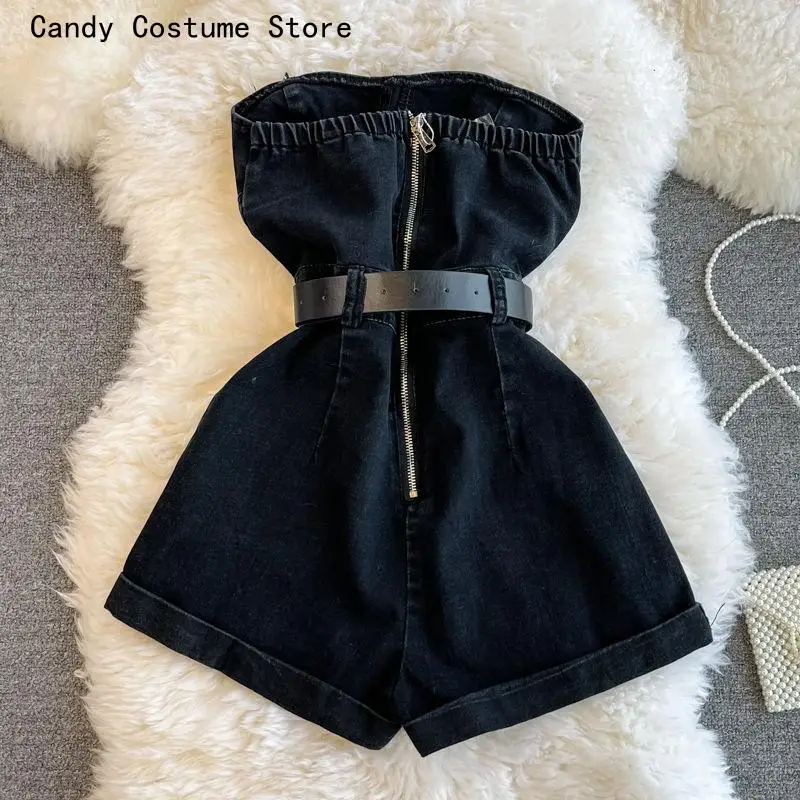 Womens Jumpsuits Wide Leg Casual Denim Overalls Summer Rompers Women Jeans Jumpsuit Off Shoulder Loose Casual Denim Rompers