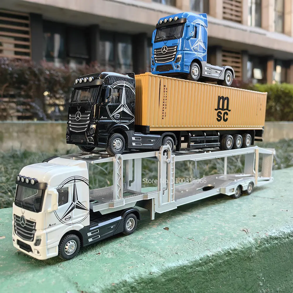 1：50 Large Diecast Alloy Truck Car Model Container Toy Simulation Pull Back Sound And Light Transport Vehicle Model Boy Toy Gift