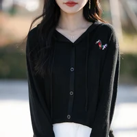2025 Spring and Autumn Cashmere Sweater Cardigan Women's Hooded Cardigan Wool Knitted Cardigan Women's Cardigan Coat 1