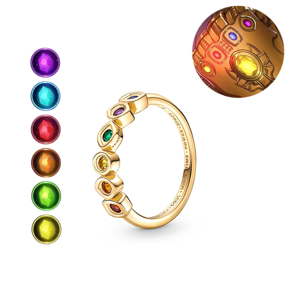 Marvel The Avengers Color Oro Marvel The Avengers Infinity Stones Ring Con Crystal Thanos Superhero Jewelry Puntelli Cosplay
